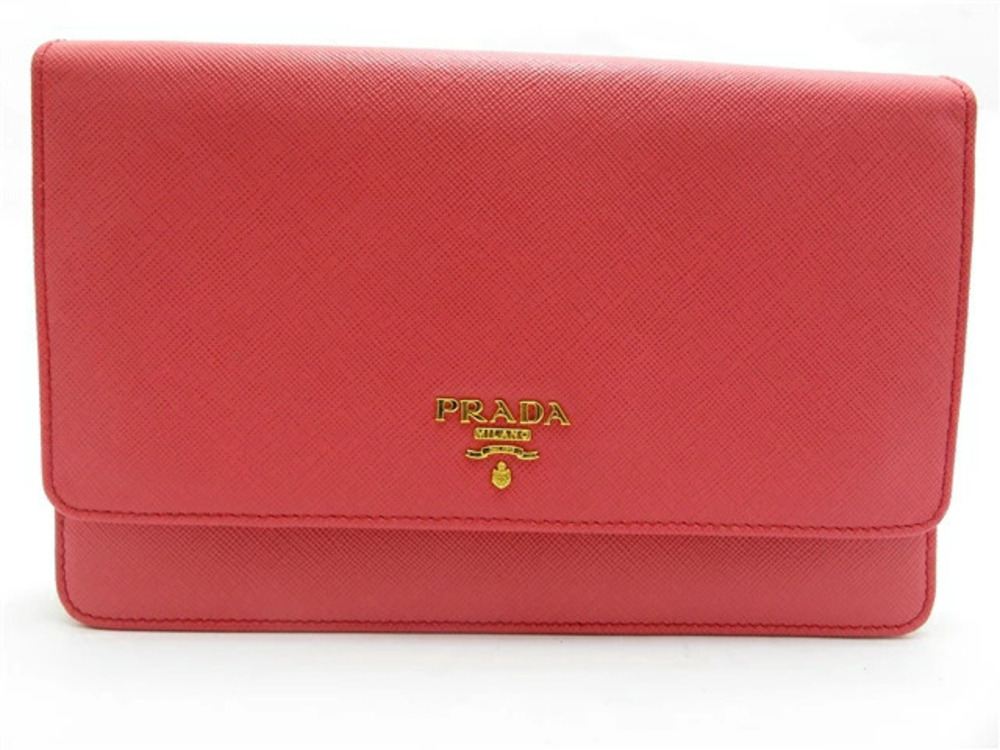 Prada Chain Wallet Clutch Bag Saffiano Pink